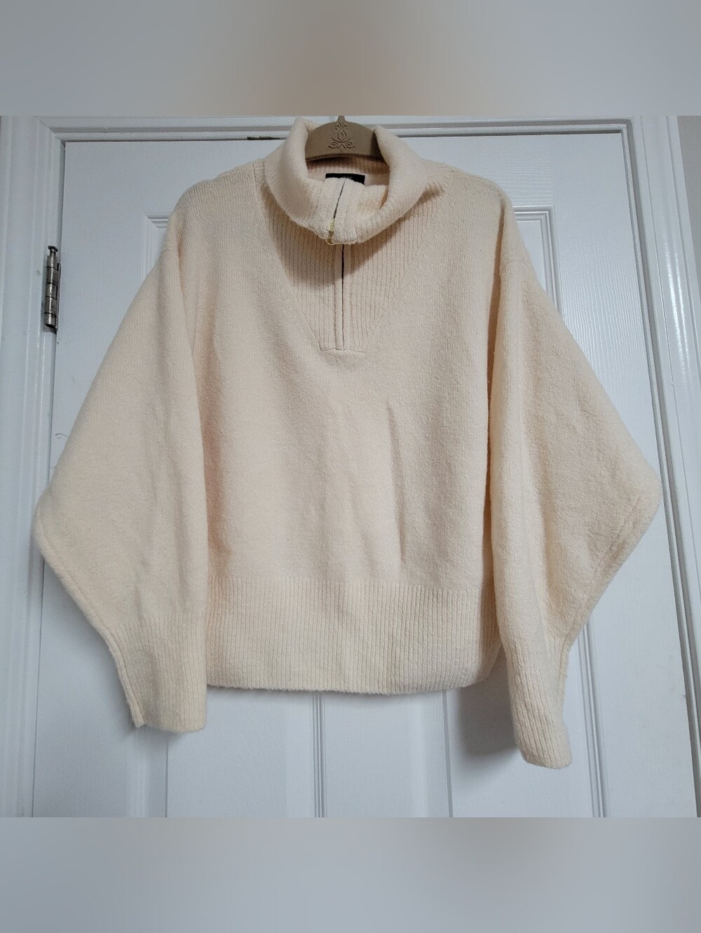 J.crew Cozy Half-Zip Funnel Neck Wool Blend  Sweater in Cream Size Large.